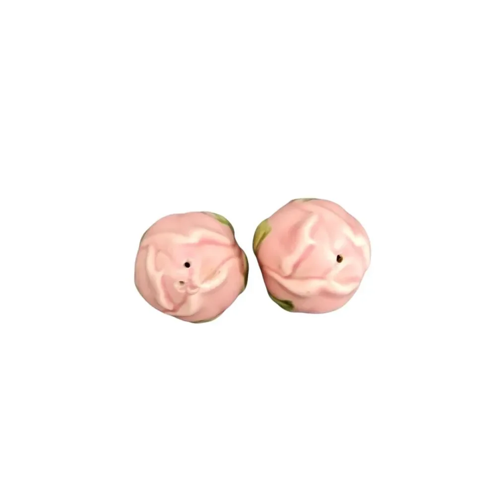 Vintage Pink Rosebud Salt Pepper Shakers Floral Cottagecore Shabby Chic